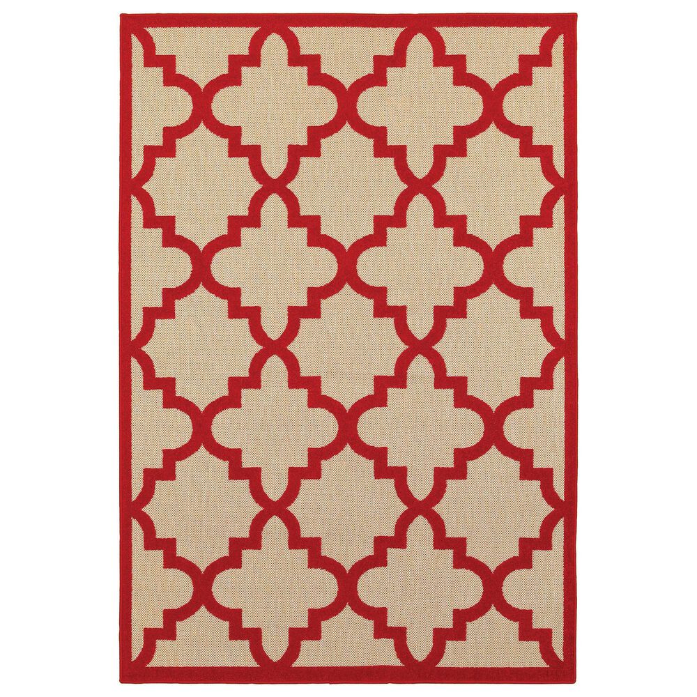 Oriental Weavers Cayman Sand and Red 3"10" x 5"5" Indoor/Outdoor Area Rug, , large