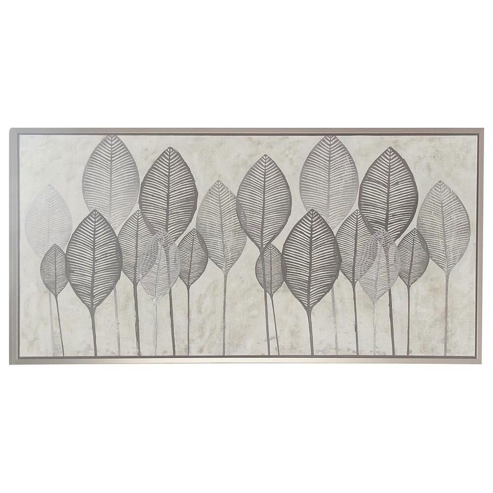 Maple and Jade 27" x 55" Leaf Canvas Wall Art with Frame in Black, Gray, Silver, Brown and Green, , large