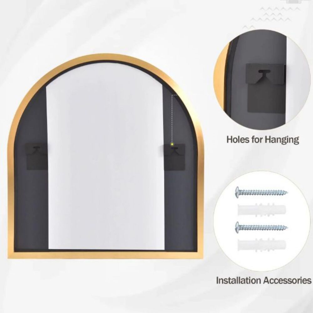 HOMLUX 32" x 34" Decorative Bathroom Wall Mirror in Gold, , large