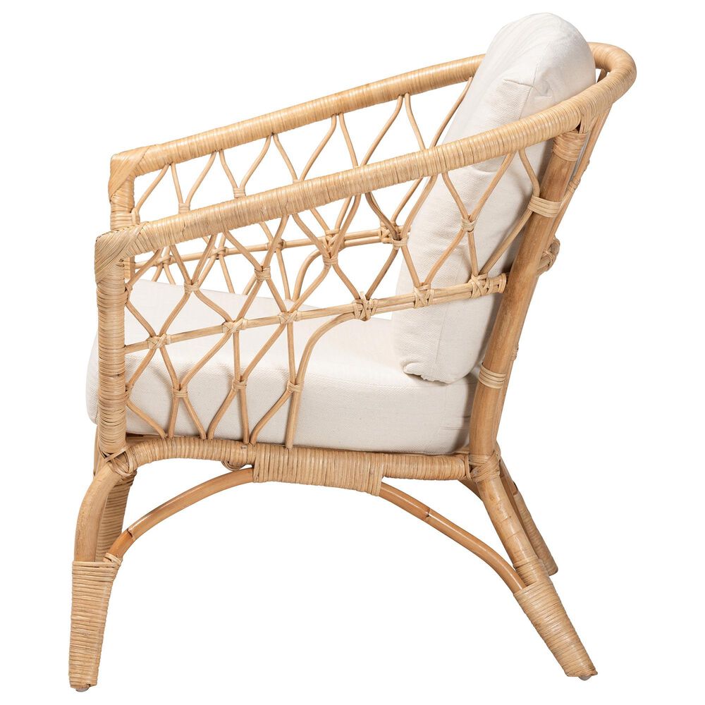 Baxton Studio Feya Rattan Arm Chair in White, , large