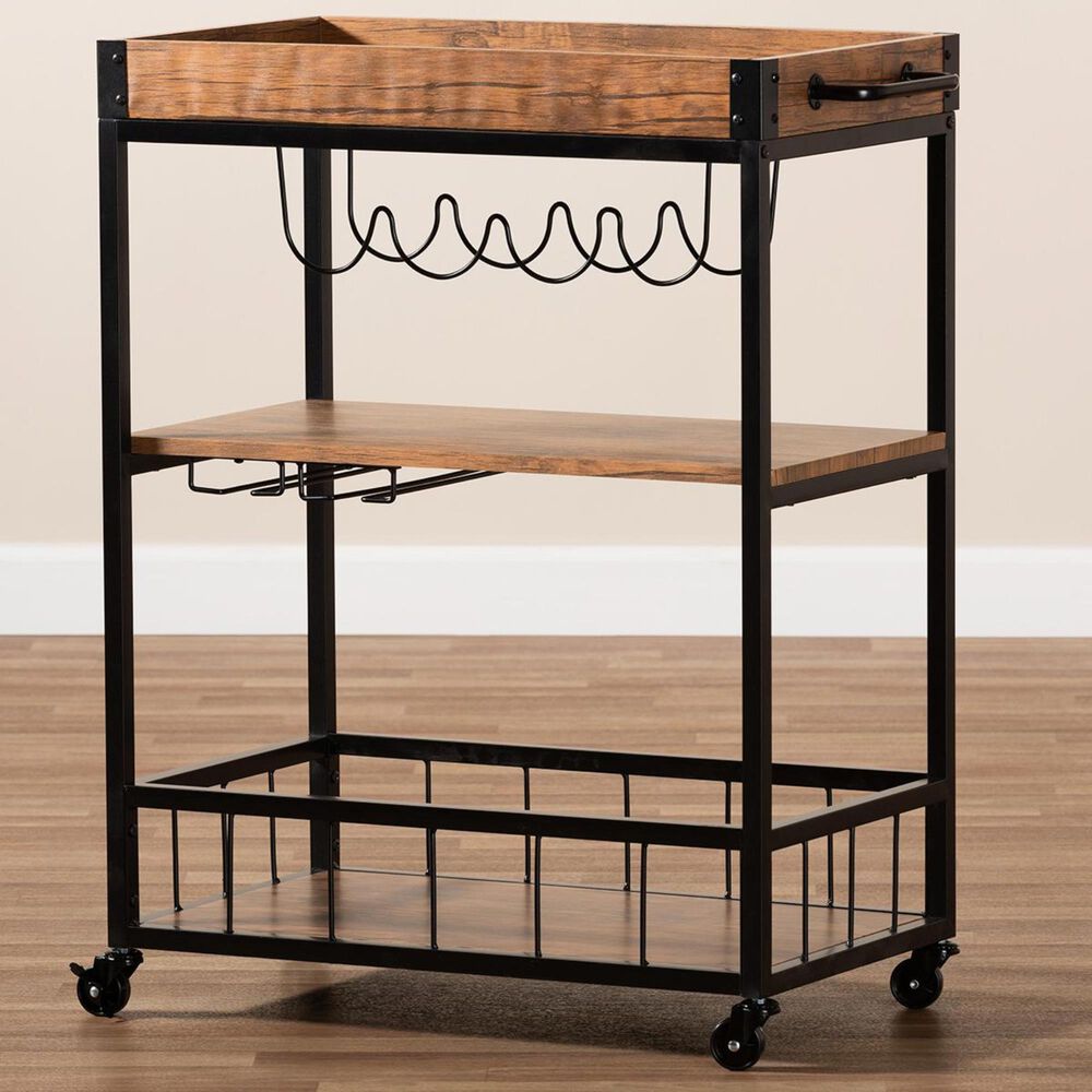 Baxton Studio Capri Bar Cart with Stemware Rack in Golden Oak/Black, , large