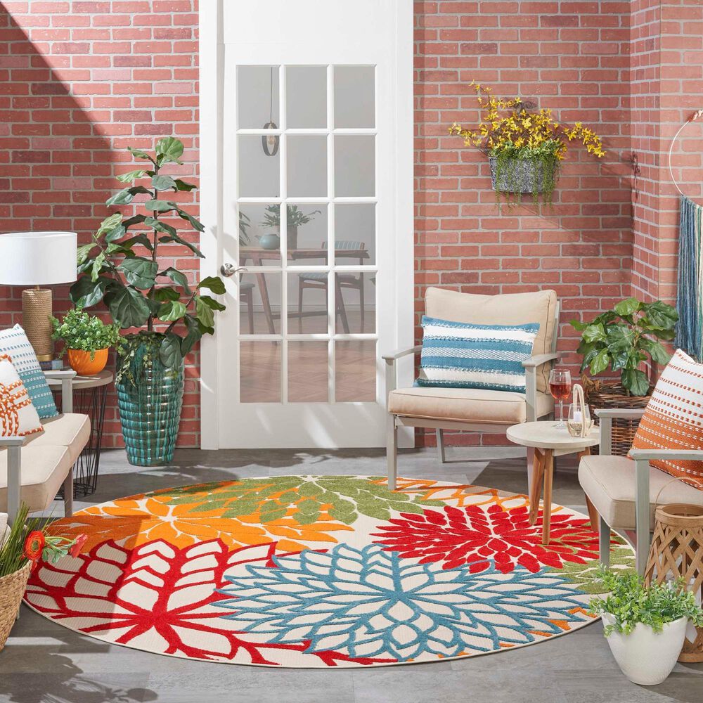 Nourison Aloha 4&#39; Round Green Indoor/Outdoor Area Rug, , large