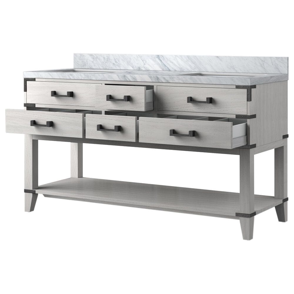 Lexora Home Norwalk 60&quot; Double Bathroom Vanity in White Oak with White Carrara Marble Top  and Rectangle Sink, , large