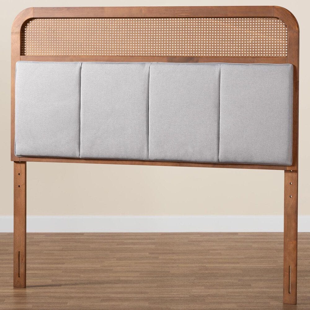 Baxton Studio Esti King Panel Headboard with Light Grey Fabric in Ash Walnut, , large