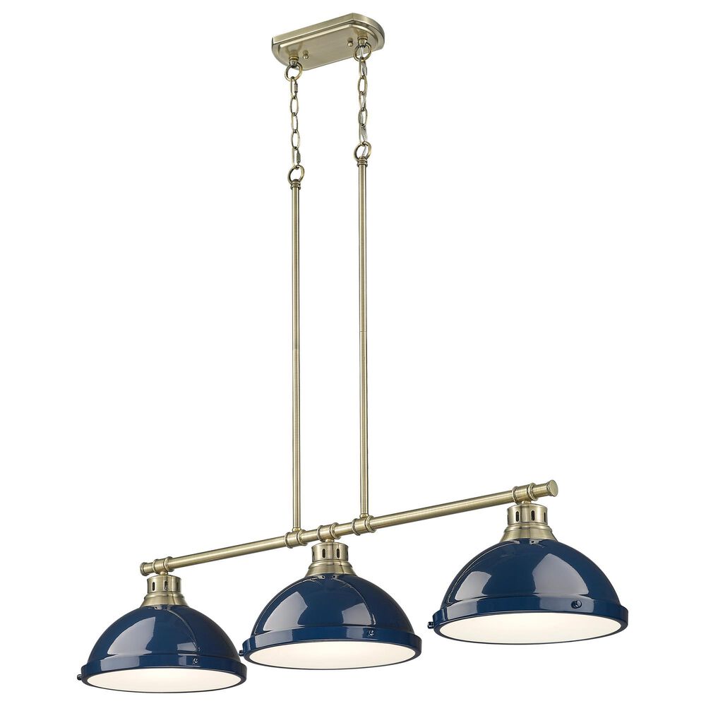 Golden Lighting Duncan 3-Light Pendant with Matte Navy Shade in Aged Brass, , large