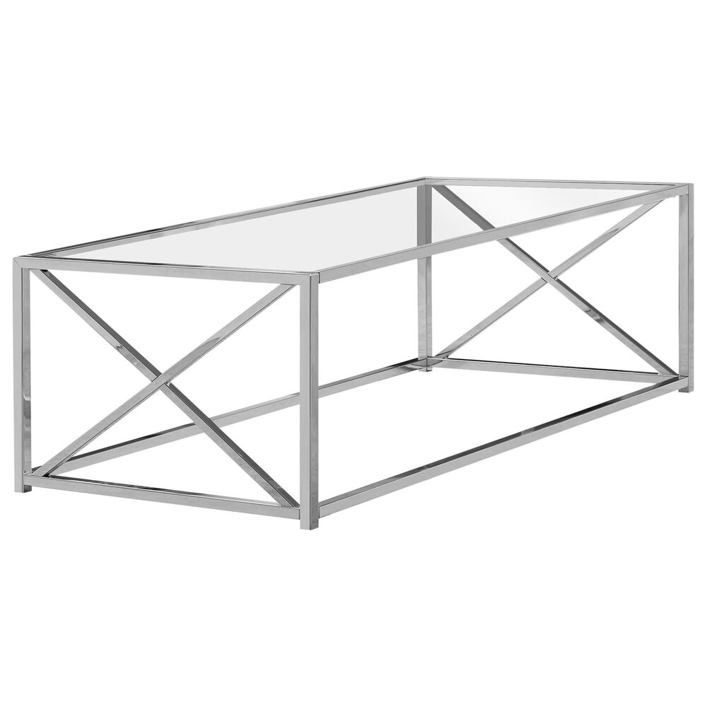 Monarch Specialties 44" Coffee Table in Chrome and Glass, , large