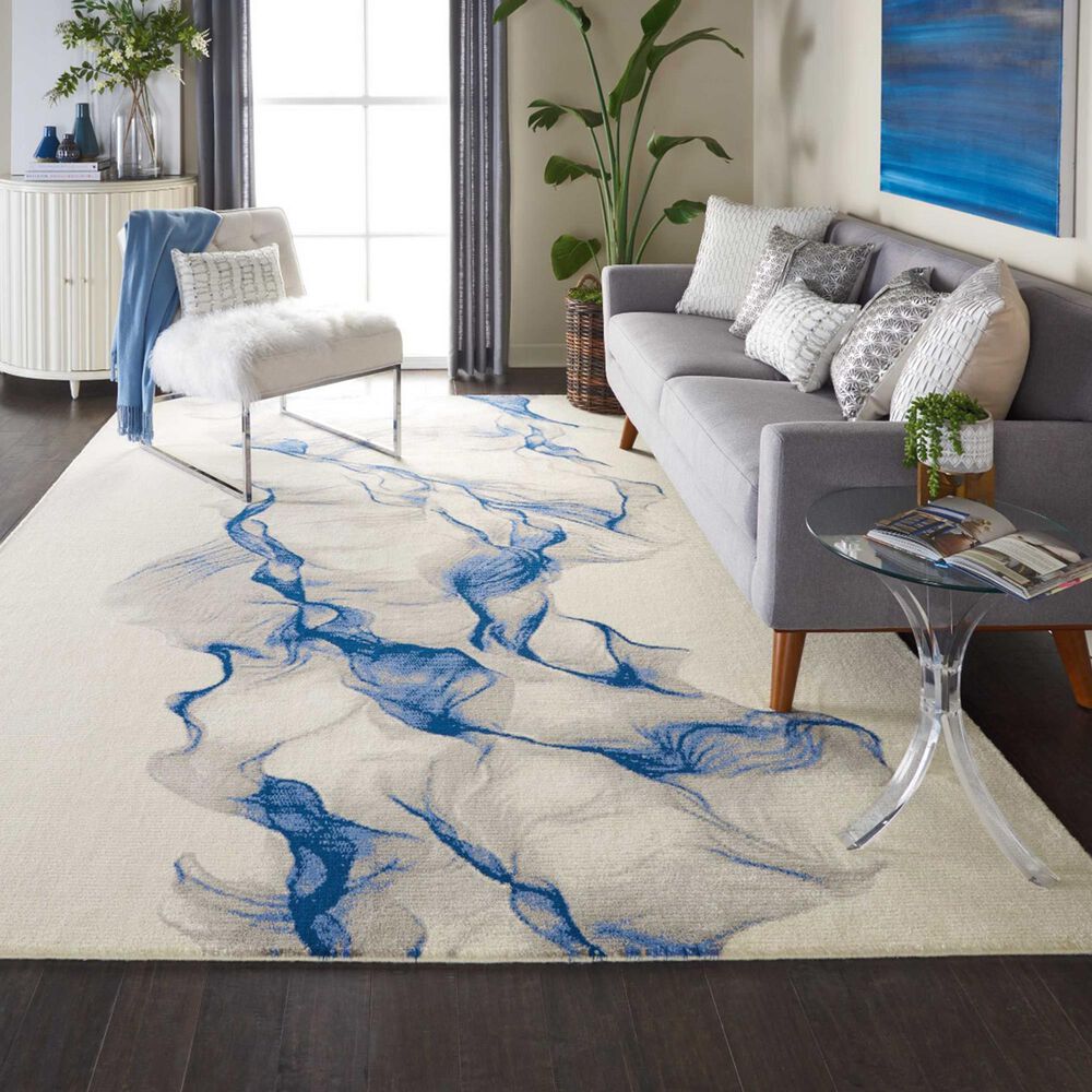 Nourison Twilight TWI27 8&#39;6&quot; x 11&#39;6&quot; Ivory and Blue Area Rug, , large