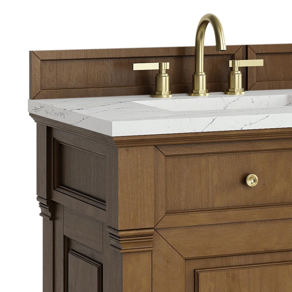 James Martin Vanities Brookfield 60&quot; Double Bathroom Vanity in Honey Oak with 3 cm Ethereal Noctis Quartz Top and Rectangular Sinks, , large