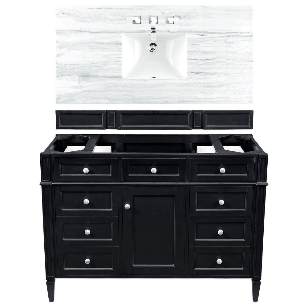 James Martin Vanities Brittany 48" Single Bathroom Vanity in Black Onyx with 3 cm Arctic Fall Solid Surface Top and Rectangle Sink, , large