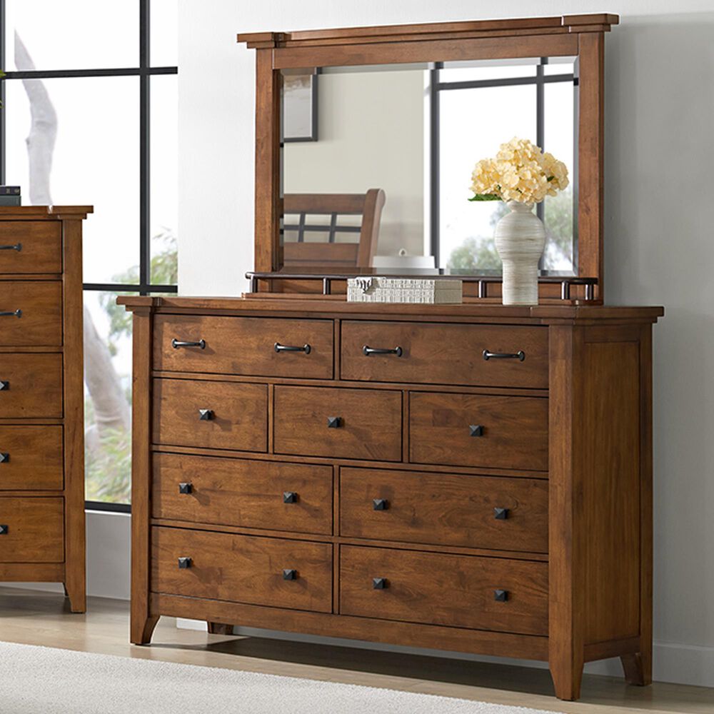 Mayberry Hill Gage 9 Drawer Dresser and Mirror in Chestnut, , large