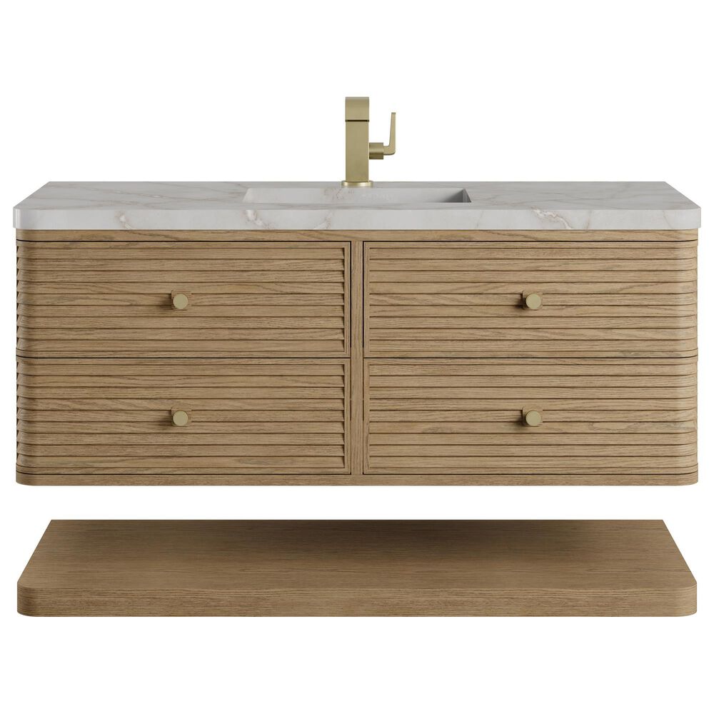 James Martin Allamari 48" Single Bathroom Vanity in Dune Mist with Single Hole 3 cm Victorian Silver Silestone Top and Rectangular Sink, , large