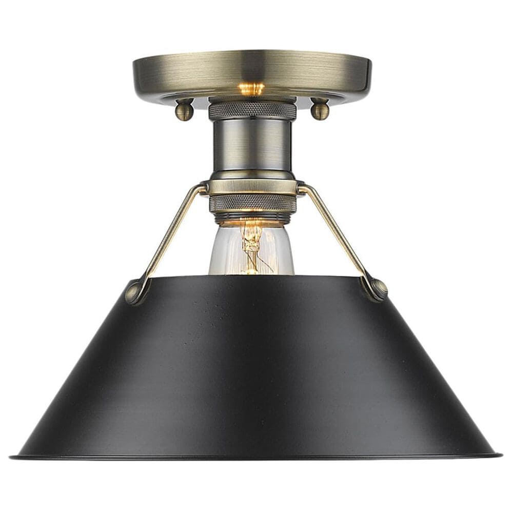 Golden Lighting Orwell AB Flush Mount in Aged Brass with Black Shade, , large