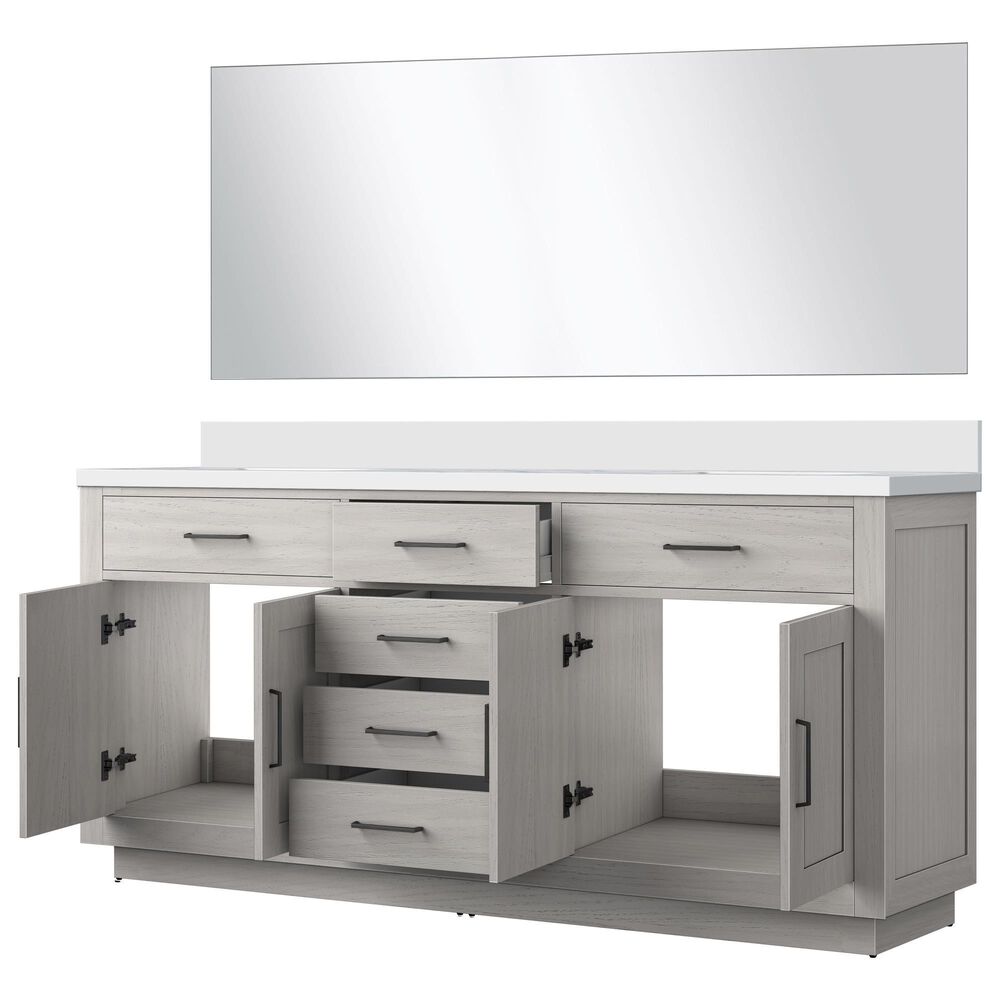 Lexora Home Abbey 72&quot; Double Bathroom Vanity in Grey Oak with 2 cm White Cultured Marble Top, Rectangular Sinks and 34&quot; Mirrors, , large