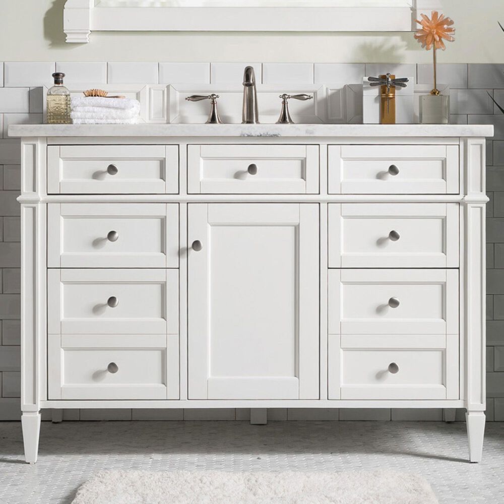 James Martin Vanities Brittany 48&quot; Single Bathroom Vanity in Bright White with 3 cm Arctic Fall Solid Surface Top and Rectangle Sink, , large