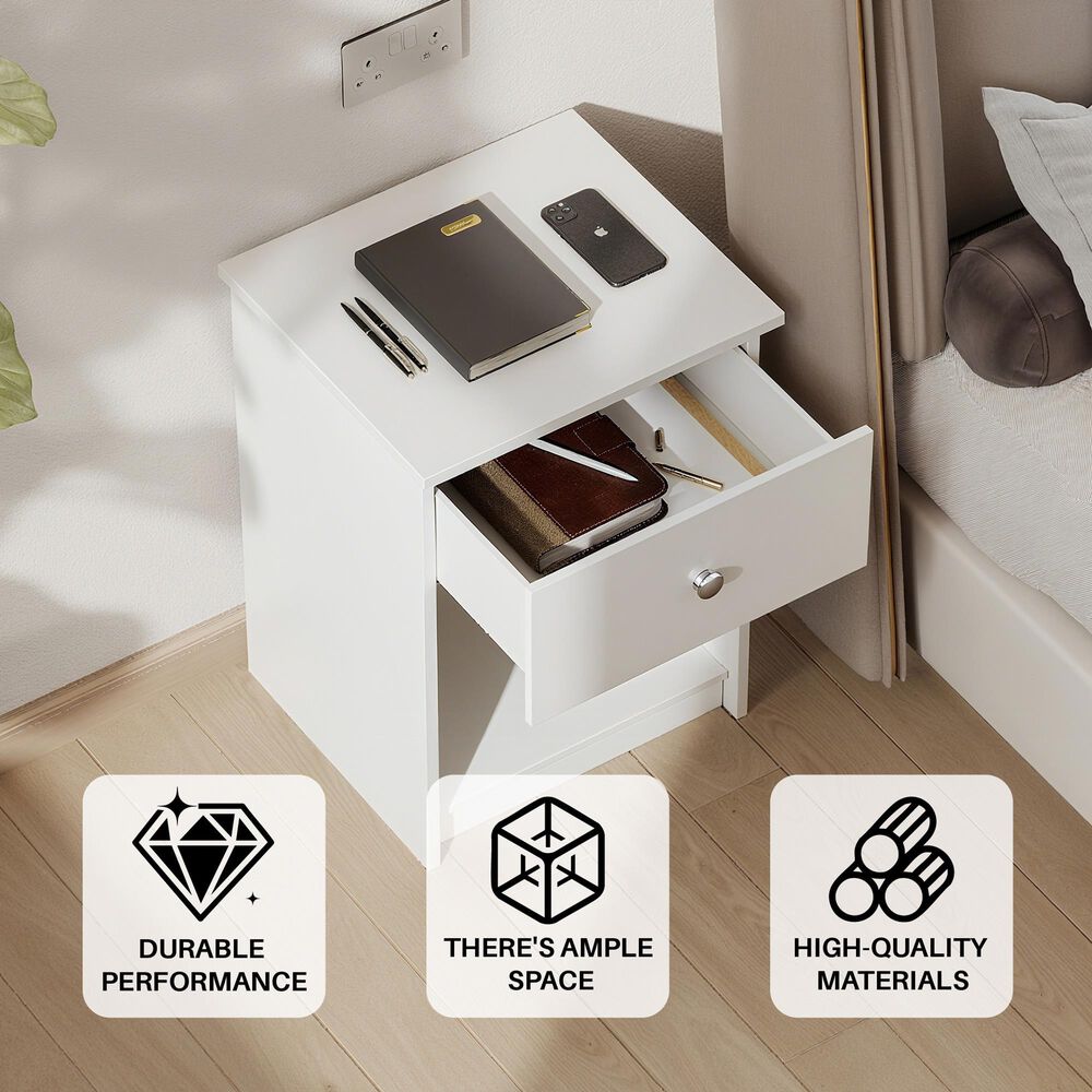 HOMLUX 1-Drawer Modern Nightstand with Knob Handle in White (Set of 2), , large