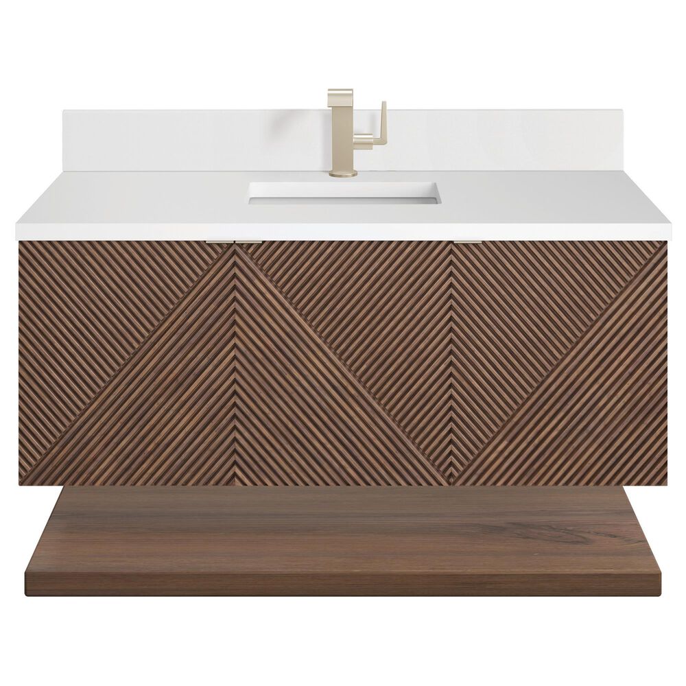 James Martin Vanities Marcello 48" Wall Mounted Single Bathroom Vanity in Chestnut with Single Hole 3 cm White Zeus Quartz Top and Rectangular Sink, , large