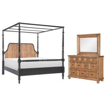 Legacy Classic Vintage Market 3-Piece Queen Post Canopy Bedroom Set in Barnwood Oak and Kettle Black, , large
