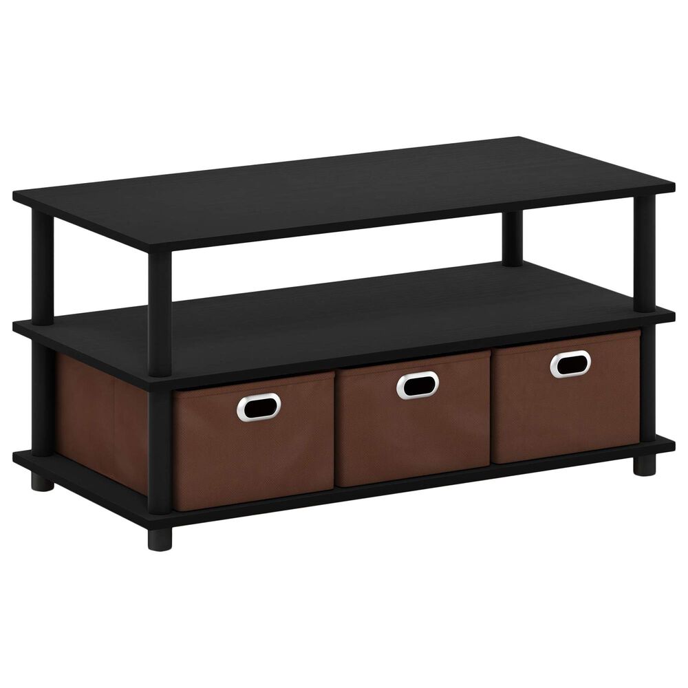 HOMLUX 2-Tier Turn-N-Tube Coffee Table with Bin Drawers in Black Oak, , large