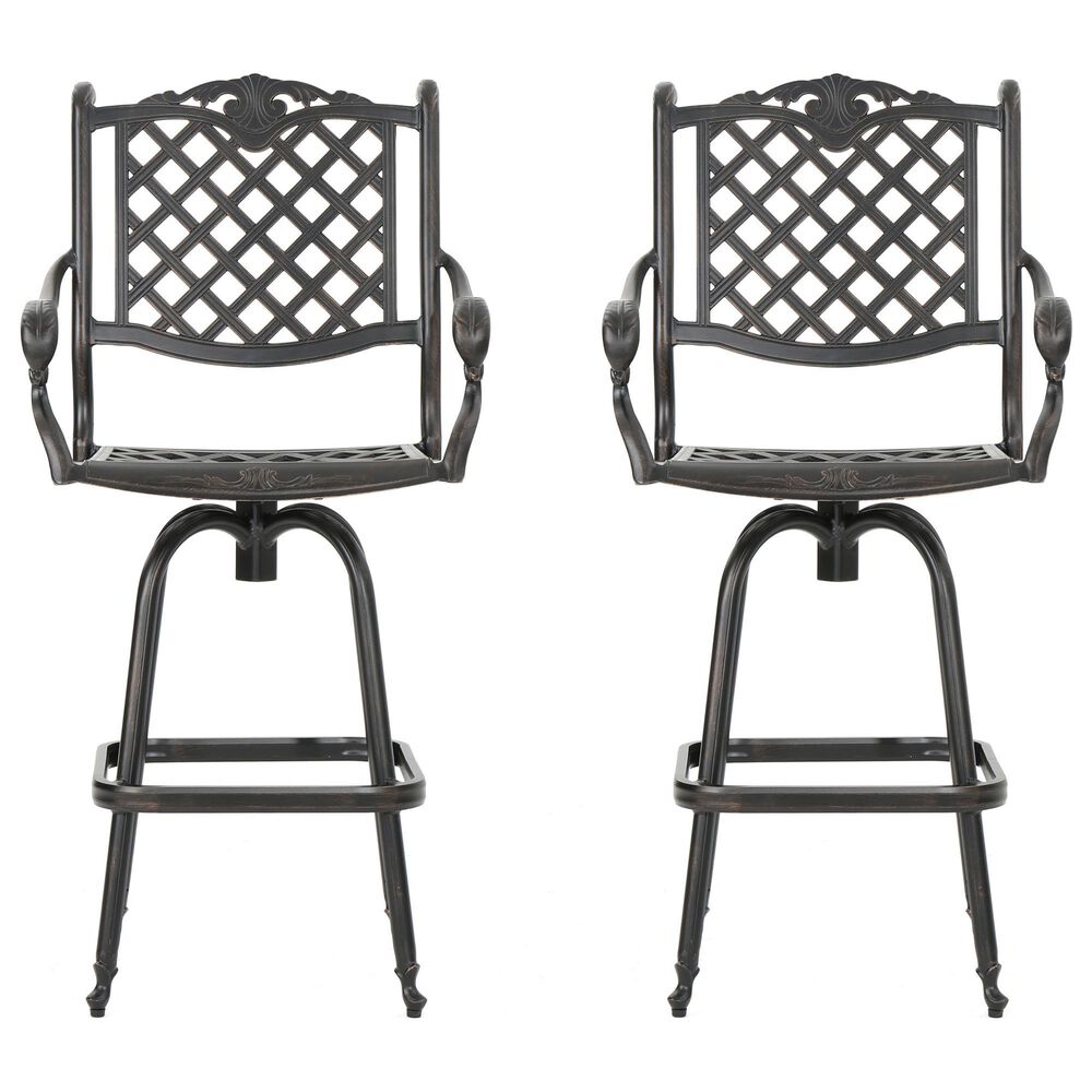 Noble House Avon Patio Barstool in Shiny Copper &#40;Set of 2&#41;, , large