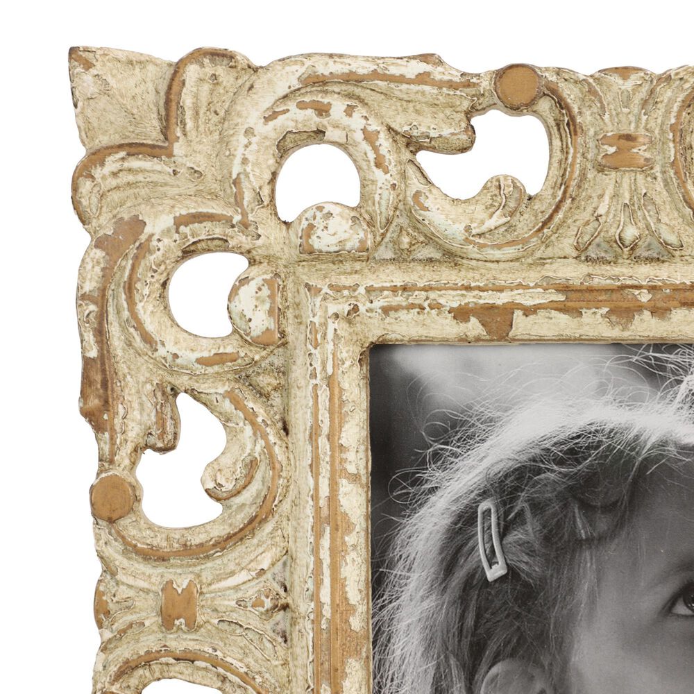 Maple and Jade Vintage Hand-Carved Acanthus Photo Frame in Whitewashed and Natural Brown, , large