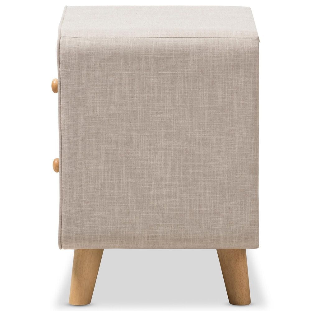 Baxton Studio Jonesy 2-Drawer Upholstered Nightstand in Beige, , large