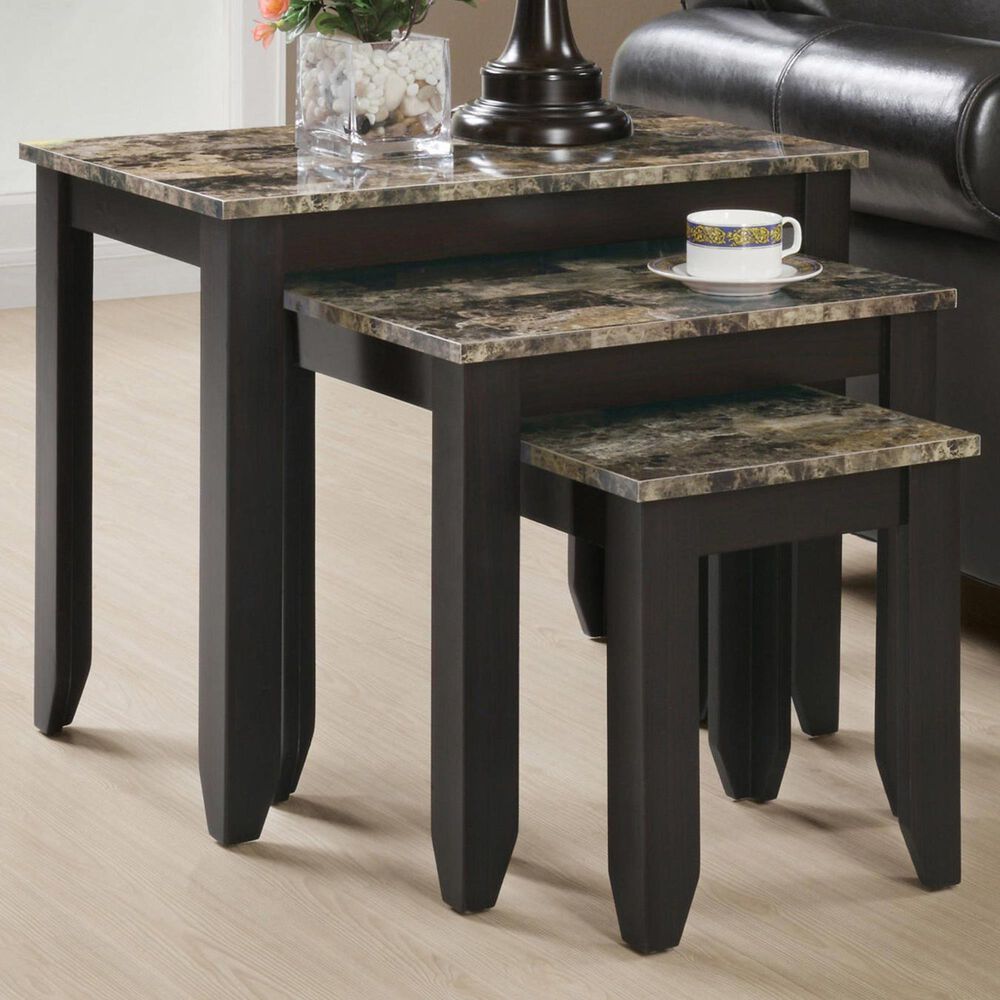 Monarch Specialties Nesting Table in Cream, Onyx, Gray and Espresso &#40;Set of 3&#41;, , large