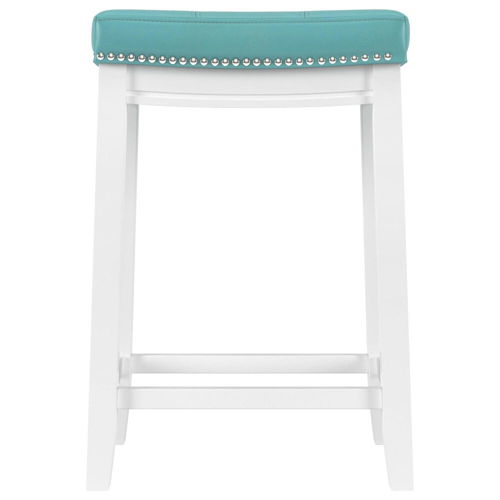 Linon Home Decor Claridge Counter Stool with Teal Cushion in White, , large