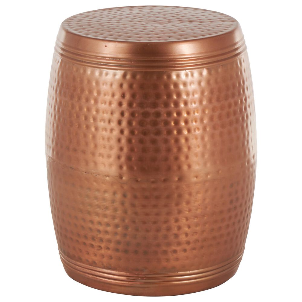 Maple and Jade Handmade Drum Accent End Table in Weathered Copper, , large