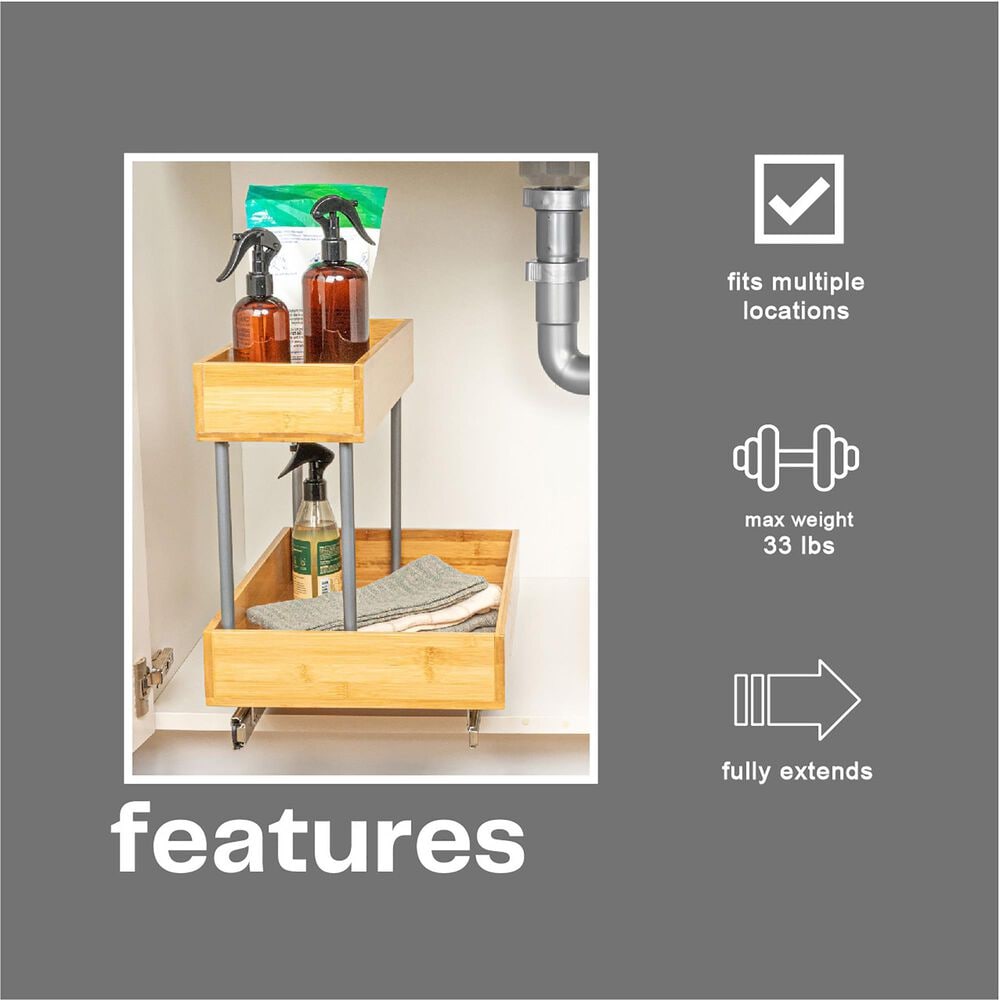 Household Essentials Glidez 2-Tier Pull-Out Storage Organizer for Under Sink or Cabinet Usein Natural and Chrome, , large