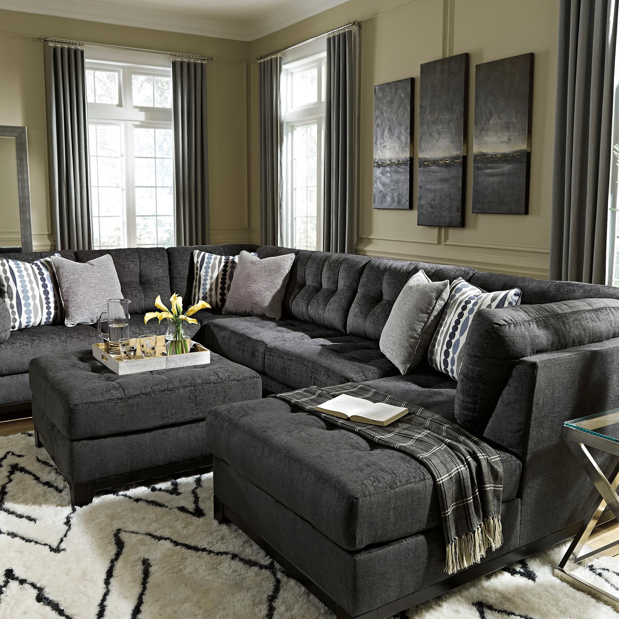 Ashley Reidshire Oversized Accent Ottoman in Steel