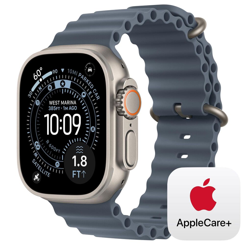 Apple Watch Ultra 3 (GPS+Cellular) 49mm Titanium Case with Anchor Blue Ocean Band in Natural and 2-Year AppleCare+, , large