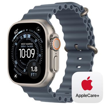 Apple Watch Ultra 3 (GPS+Cellular) 49mm Titanium Case with Anchor Blue Ocean Band in Natural and 2-Year AppleCare+, , large