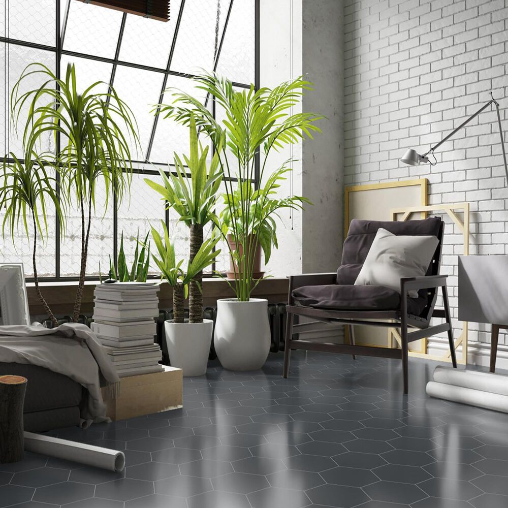 Emser Heksa Black 8&quot; x 9&quot; Porcelain Tile, , large