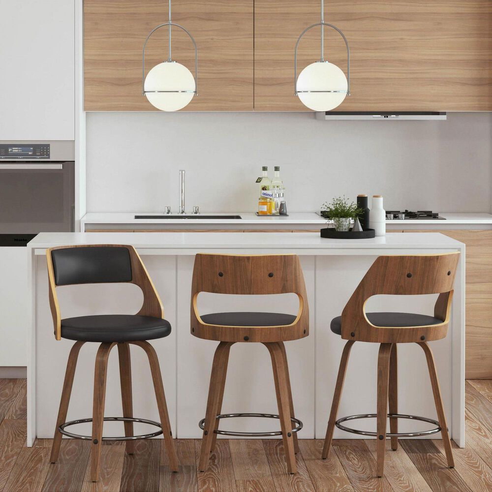 Lumisource Cecina Swivel Counter Stool with Brown Cushion in Walnut and Chrome &#40;Set of 2&#41;, , large