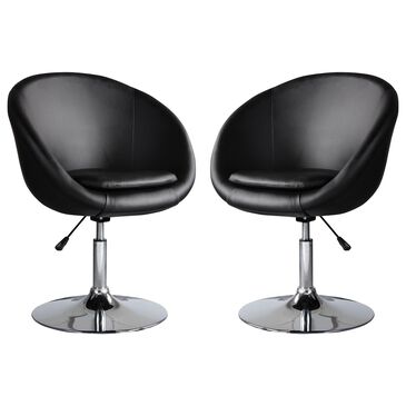 Dayton Hopper Adjustable Swivel Faux Leather Accent Chair in Black (Set of 2), , large