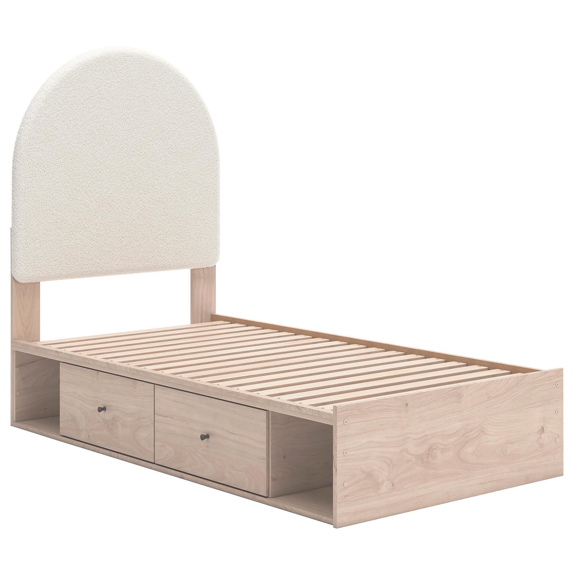 Ashley Arloster Twin Upholstered Panel Bed with Storage in Tan/White