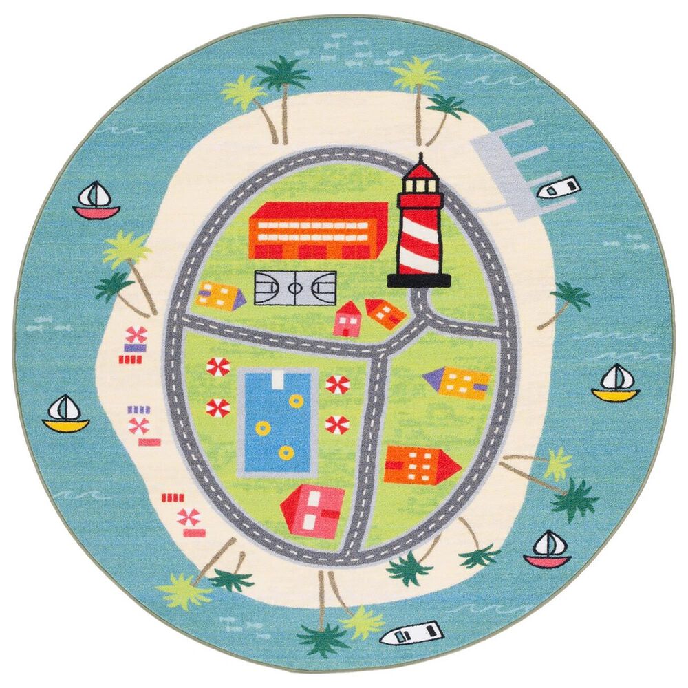 Safavieh Kids Playhouse KPH202M 5" Round Blue and Green Rug, , large
