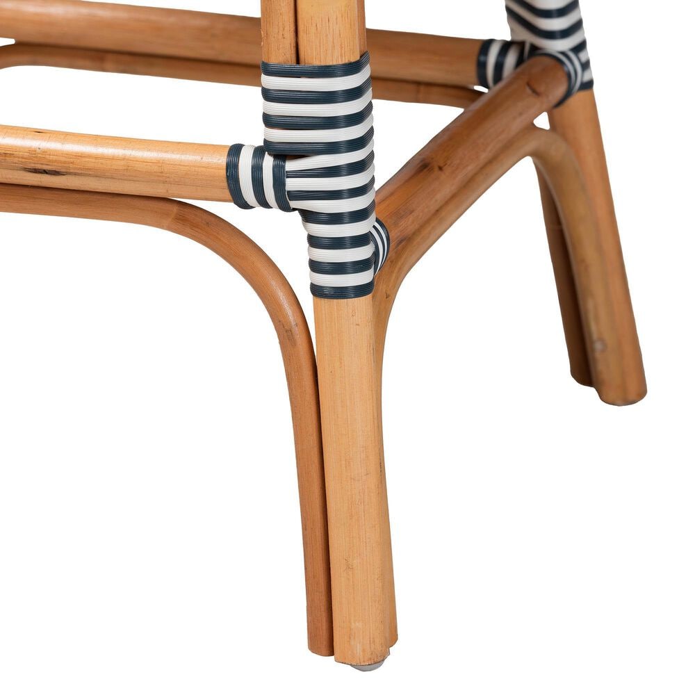 Baxton Studio Genica Counter Stool with Two-Tone Navy and White Weaving in Natural Rattan (Set of 2), , large
