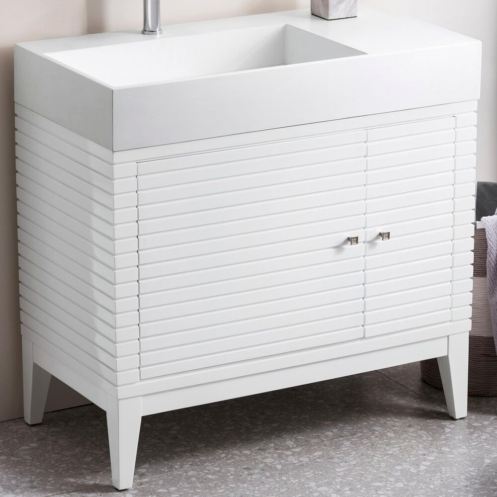 James Martin Linear 36" Single Bathroom Vanity in Glossy White with 13