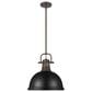 Golden Lighting Duncan 1-Light Pendant with Rod and Matte Black Shade in Rubbed Bronze, , large