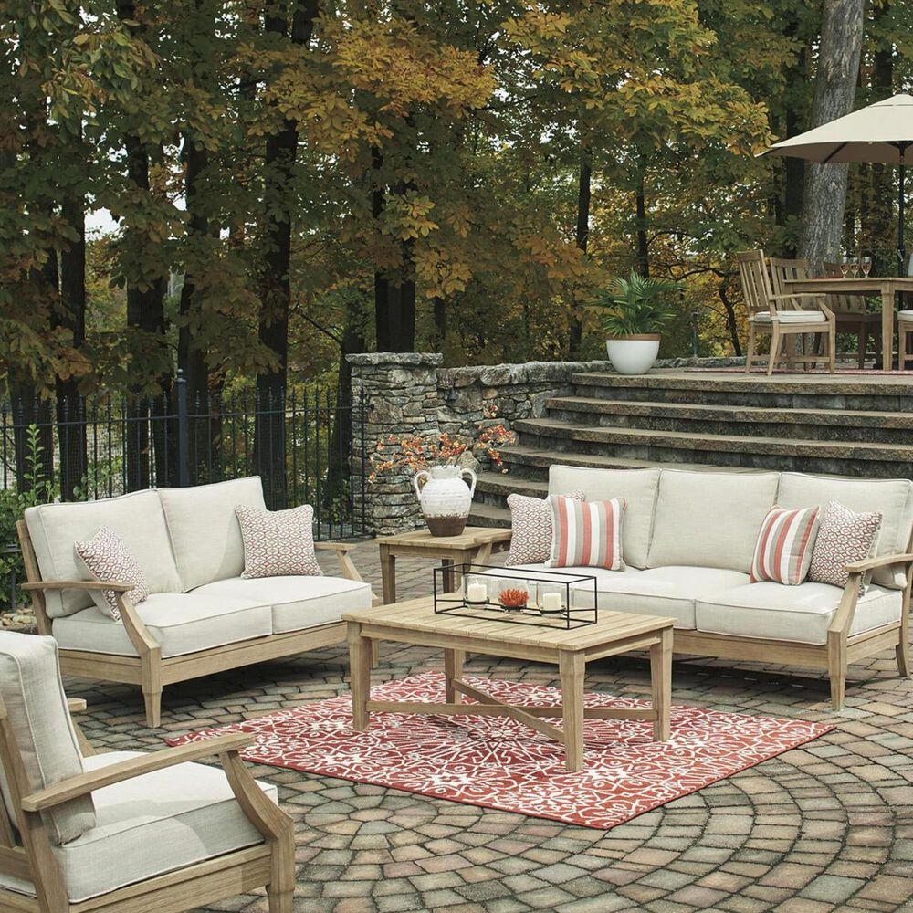 Ashley Clare View Loveseat with Beige Cushion in Antique Teak, , large