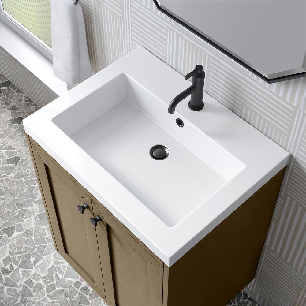 James Martin Vanities Chianti 24" Single Bathroom Vanity in Walnut Whisper and Champagne Brass with 2 cm White Glossy Composite Stone Top and Rectangular Sink, , large