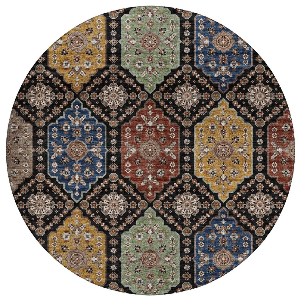 Dalyn Rug Company Silk Road Black, Ivory, Paprika, Sage, Gold and Gray 8" Round Area Rug, , large
