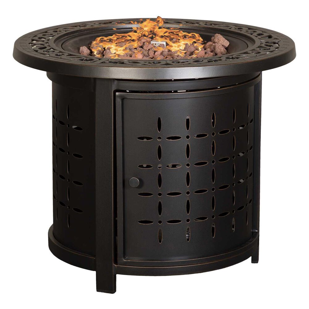 Gathercraft 30" Gas Aluminum Firepit with Lava Rock in Black, , large