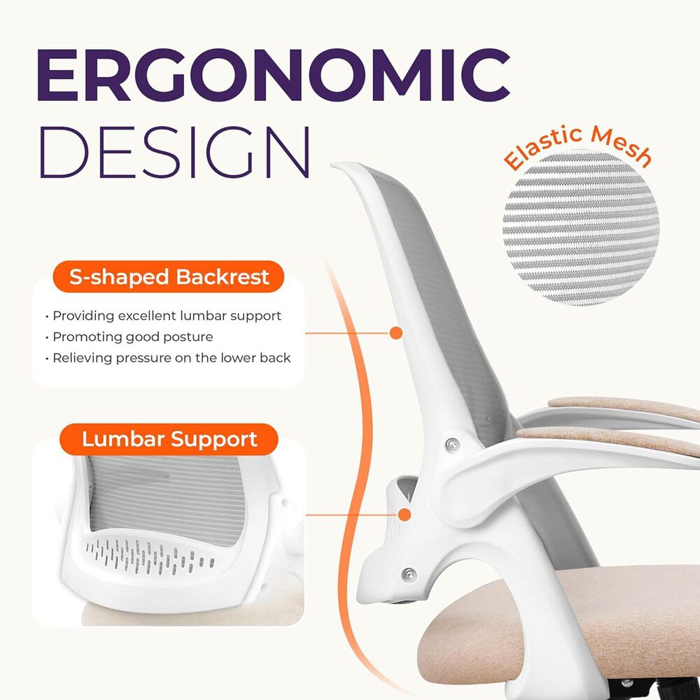 HOMLUX Swivel Ergonomic Office Chair with Flip Up Arms in Beige, , large