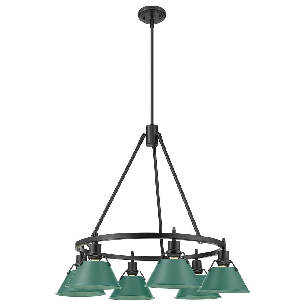 Golden Lighting Orwell 6-Light Chandelier with Pine Green Shade in Matte Black, , large