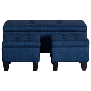 Mayberry Hill Ethan Storage Bench with Two Ottoman in Blue, , large