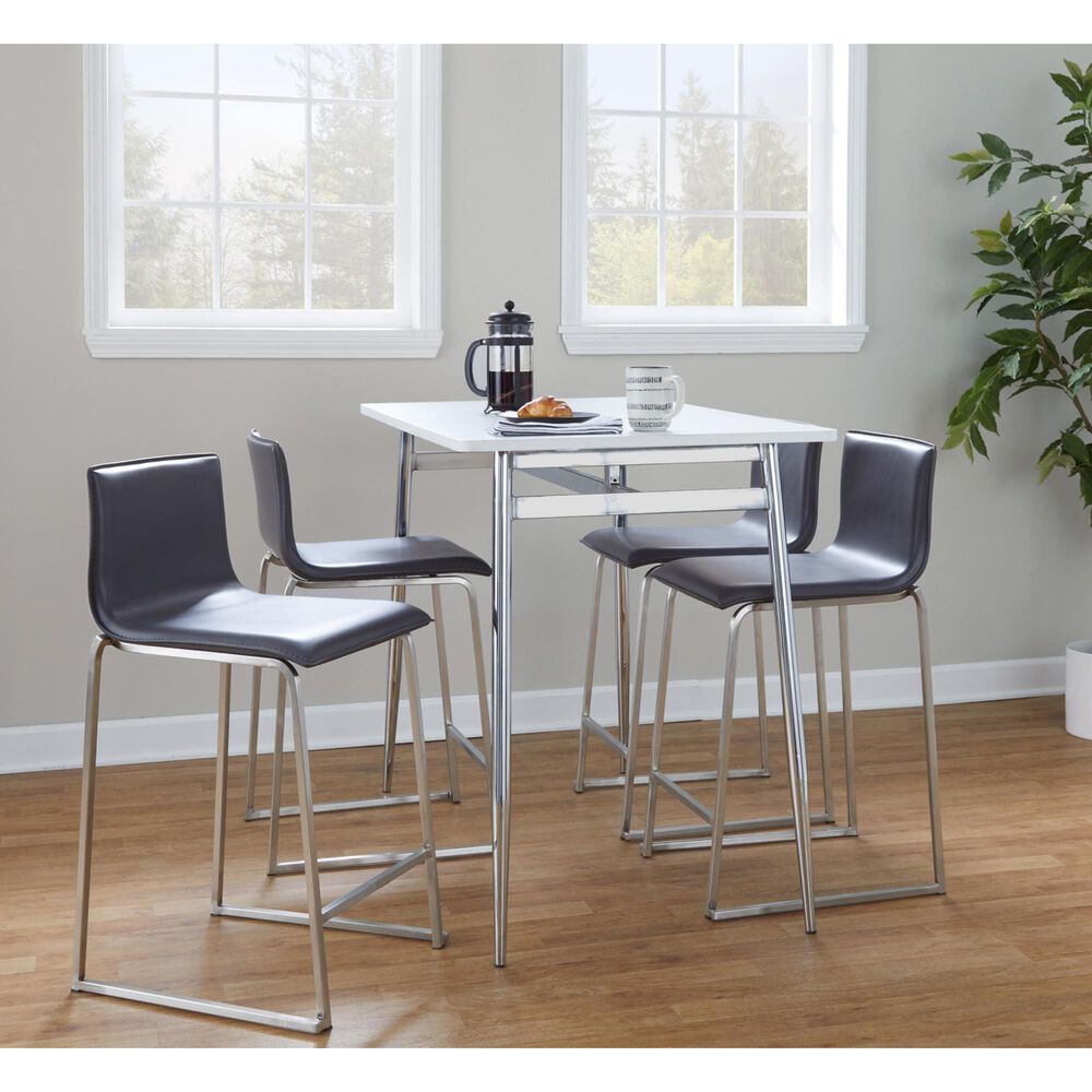 Lumisource Mara Counter Stool with Grey Cushion in Stainless Steel &#40;Set of 2&#41;, , large