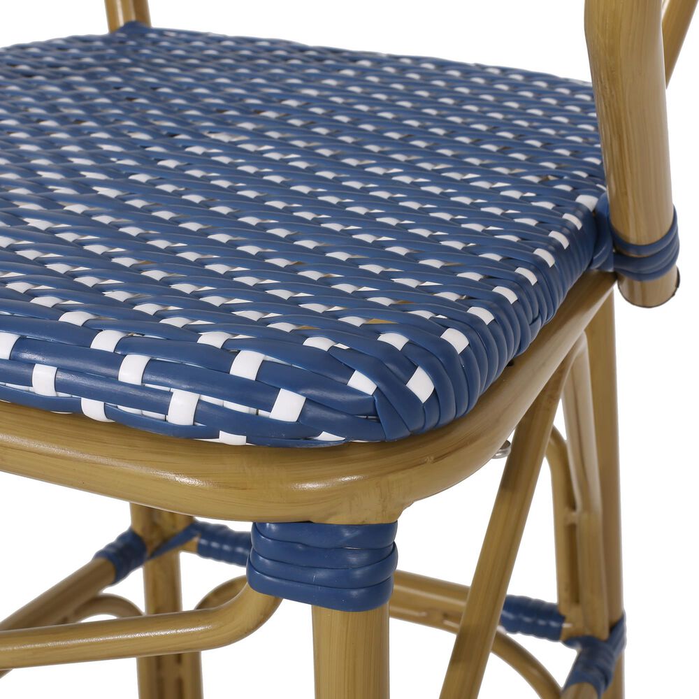 Hearth and Haven Outdoor Wicker Bar Stool with Footrest in Bamboo Print and Navy Blue (Set of 2), , large