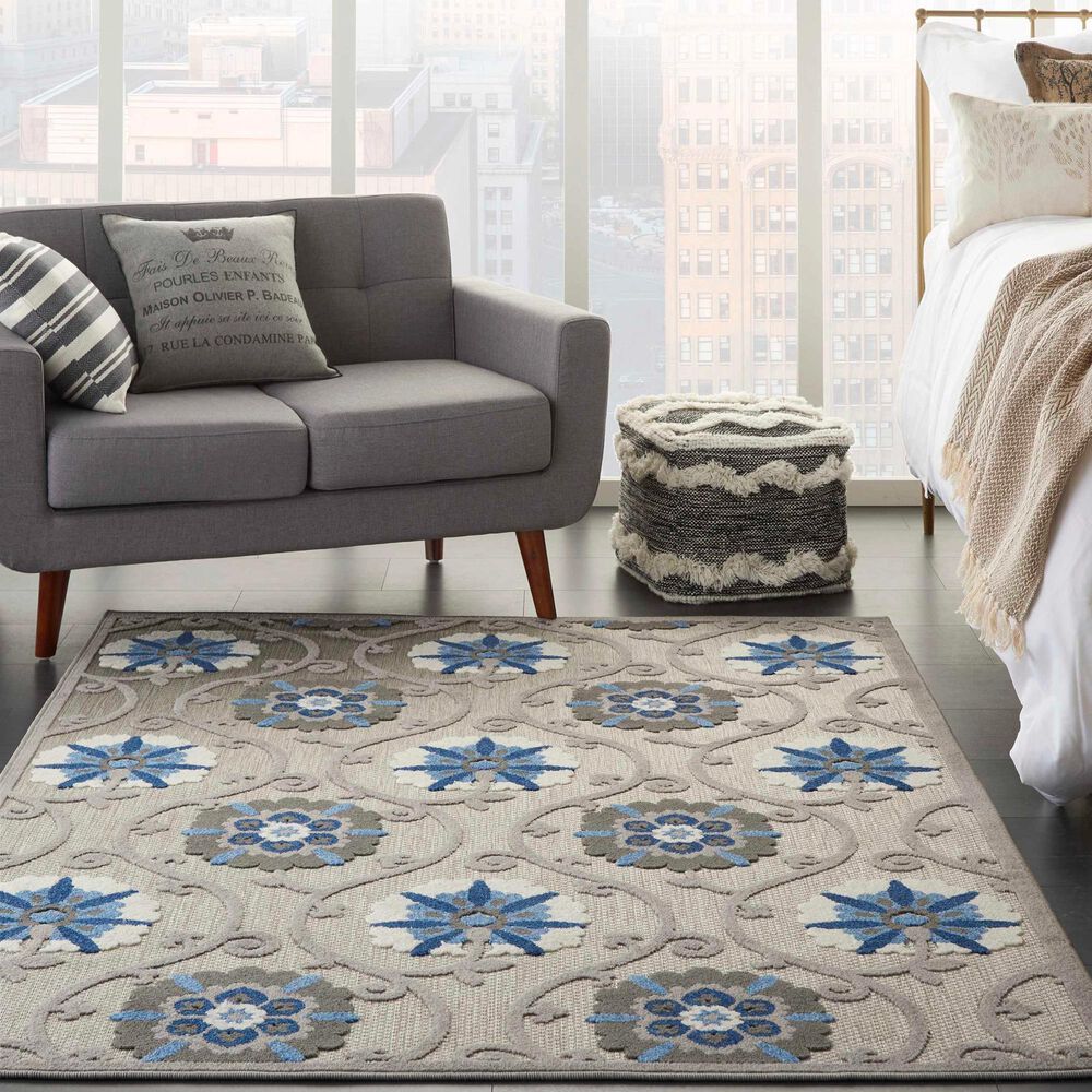 Nourison Aloha 5&#39;3&quot; x 7&#39;5&quot; Grey and Blue Indoor/Outdoor Area Rug, , large